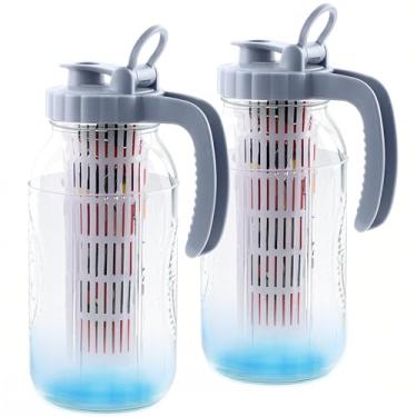Imagem de Jarro de vidro com infusor de frutas, 2 litros com tampa de bico de despejo, pacote com 2, jarra de vidro de boca larga de meio galão para leite, água com infusão de frutas, chá gelado, limonada