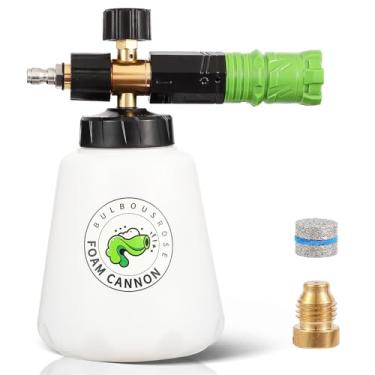 Imagem de Canhão de espuma para lavadora de pressão, pulverizador de espuma para lavador de carro serve para conector rápido de 0,6 cm e fêmea M22 de 14 mm, bico ajustável de canhão de espuma de neve com rede