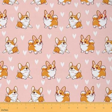 Imagem de Erosebridal Cute Corgi Fabric by The Yard Love Pattern Tecido impermeável para crianças DIY Cartoon Kawaii Pet Dog para Quilting Costura Rosa Animal Decoração de estofamento 1 jarda