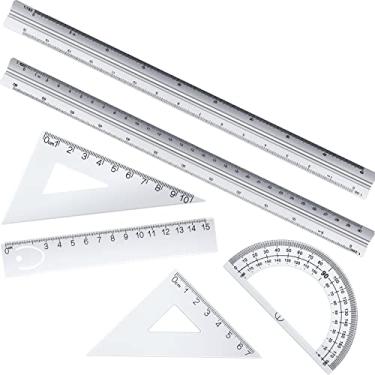 Imagem de Conjunto de 6 réguas de alumínio triangulares em escala de arquivo, 2 peças de régua em escala de alumínio de 30,48 cm com 4 peças de régua triangular de alumínio para estudantes, desenhadores e engenheiros, métrico, Prata