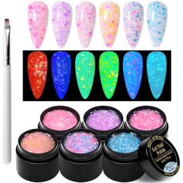 Imagem de MEET ACROSS Esmalte Em Gel Que Brilha No Escuro, Conjunto De Esmaltes Luminosos Com Pincel, Efeito Diferentes Formatos Lantejoulas Para Salão Arte Faça Você Mesmo