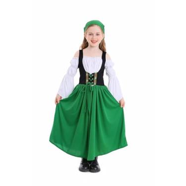 Imagem de XSDZSWQY Fantasia infantil Oktoberfest de cerveja tradicional bávara alemã Dirndl vestido longo para meninas fantasias de festa (verde, GG)