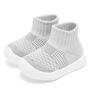Imagem de Eashi Sapatos Infantis Para Meninos E Meninas, Vestido De Meia Bebê, Calçados Caminhada, Tamanho 9, Cinza