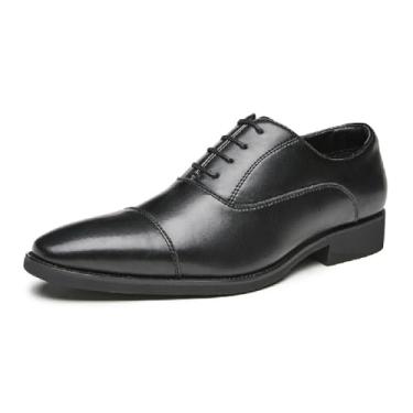 Imagem de Sapato social masculino de couro legítimo, bico fino, bico fino, Oxford e sola macia, Preto, 38