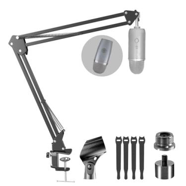 Imagem de Borenbuir Suporte De Microfone Com Braço Boom Para Blue Yeti, Hyperx Quadcast, Solocast Snowball E Outros Microfones, Tesoura Suspensão Braçadeira Resistente, Adaptador 3/8" 5/8", 1/4"