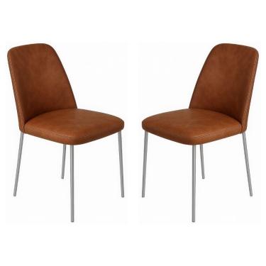 Imagem de Conjunto 2 Cadeiras Londres Couro Caramelo Metal Champanhe