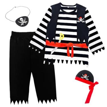 Imagem de Wosixima Roupa de fantasia de pirata para meninos e meninas, conjunto de roupas para bebês, camisetas e calças de manga comprida com chapéu e tapa-olhos, 5 anos