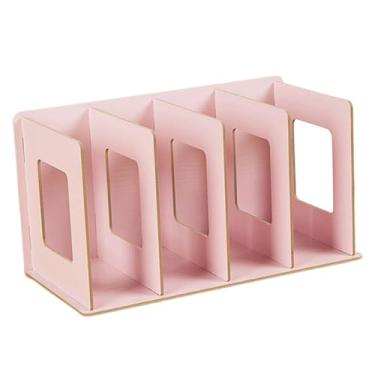 Imagem de Bothyi Estante de mesa de madeira, suporte portátil para arquivos simples, organizador de arquivos multifuncional, suporte para DVD, prateleira de exibição, Rosa