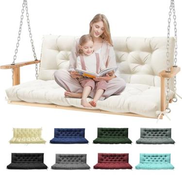 Imagem de Tycdiose Almofadas de balanço de varanda, almofadas de balanço impermeáveis para móveis ao ar livre almofadas de banco de balanço espessas de substituição de 2 a 3 lugares com laços para balanço de