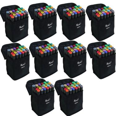 Imagem de Caneta Canetinha 24 Cores Estojo Kit 10 Uni Ponta Dupla Tinta Permanente Desenho Pintura Artes Escola Curso Moda Cartaz Arquitetura Design