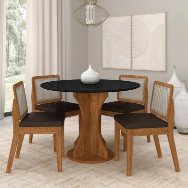 Imagem de Mesa Redonda Andria 4 Cadeiras Sextavadas Freijó/pto/corino Marr - M.a