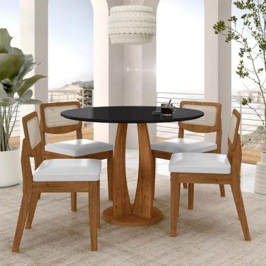 Imagem de Mesa Redonda Camogli 4 Cadeiras Sextavadas Freijó/pto/corino Bco - M.a