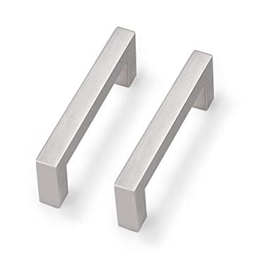 Imagem de Pacote com 5 puxadores e puxadores de armário de aço inoxidável em níquel escovado, níquel acetinado, utensílios de cozinha para banheiro/gaveta quadrada para cama, armários de armário modernos, puxadores de porta e alças de armário