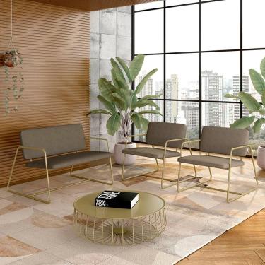 Imagem de Conjunto Namoradeira E Poltronas Sintra Industrial Dourado/capuc - M.a