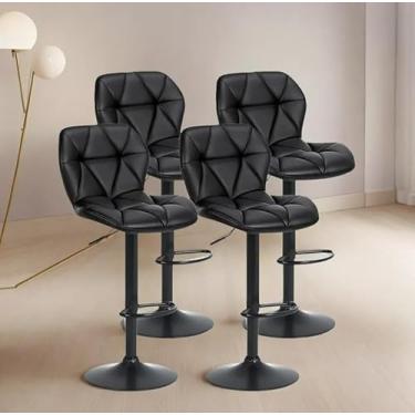 Imagem de Banqueta Alta Ajustável com Encosto, Estofado em Couro Sintético Preto Bancada Giratória Duoffice DU75 Domus (4, Preto)