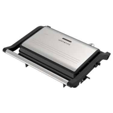 Imagem de Grill e Sanduicheira Elétrica Potentcia 1000W Inox Antiaderente Luz indicativa Alça segura (CROMADO)