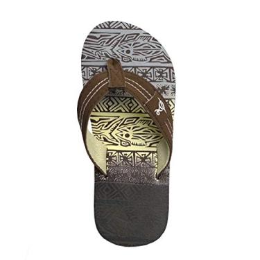 Imagem de Sandália de praia infantil com estampa tribal e estampa tropical para meninos, Marrom, 4 Big Kid