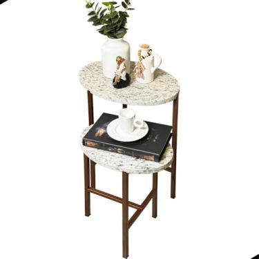 Imagem de Mesinha Estilo Industrial Decorativa Mesa Para Sala Com Estrutura de Ferro e Tampo em Pedra Natural