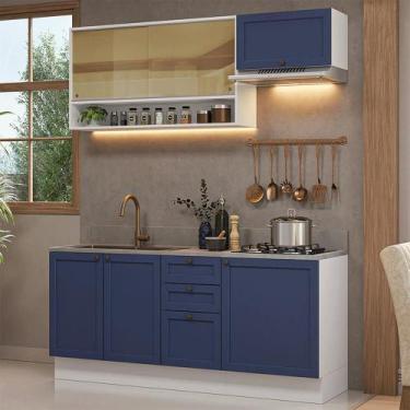 Imagem de Armário de Cozinha Completa 180 cm Vik Madesa 05, Branco/Azul