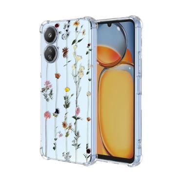 Imagem de OEURVQO Capa para Xiaomi Redmi 13C 4G Poco C65 com estampa floral transparente TPU macio à prova de choque capa protetora para celular para Xiaomi Redmi 13C 4G (flores elegantes)