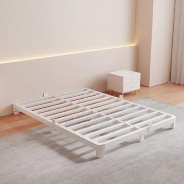Imagem de KZZLOL Estrutura de cama de casal branca de 10 cm, perfil baixo, estrutura de cama de casal baixa, sem necessidade de molas de caixa, cabeceira DIY, rolhas de colchão, camas resistentes suportam 1,360