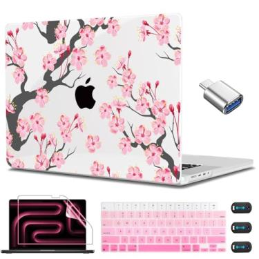 Imagem de CISSOOK Capa rígida Cherry Blossoms para MacBook Pro de 14 polegadas M5 M4 A3112 A3185 A3401 M3 A2992 A2918 M2 A2779 M1 A2442, capa floral cerejeira com capa de teclado para M14-M14-M142 2021-2025 Pro