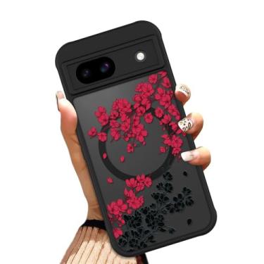 Imagem de OOK Capa para Google Pixel 8A 6,1 polegadas (compatível com MagSafe) design de flores florais capa de telefone translúcida TPU macio + PC rígido antiarranhões à prova de choque magnético bonito capa
