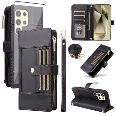 Imagem de Asuwish Capa de celular para Samsung Galaxy S24 Ultra 5G com protetor de tela de vidro temperado com bloqueio de RFID, alça transversal, compartimento para cartão S24Ultra 24S S 24 24Ultra feminino