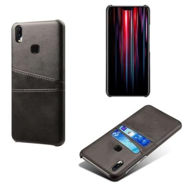 Imagem de Capas Compatível com VIVO Z1 Lite,Caso de couro PU-Tampa de telefone a prova de choque com 2 slots de cartão,Proteção anti-impressão digital e anti-gota-Black