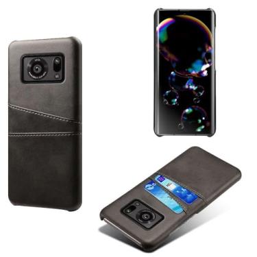 Imagem de Capa compatível com Sharp Aquos Sense R6, capa de couro PU - Capa de telefone fina à prova de choque com 2 compartimentos para cartão, proteção anti-impressão digital e antiqueda, couro sintético de