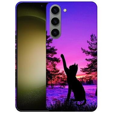 Imagem de SM CASES Capa para Samsung Galaxy S24 Plus 5G - Gato pôr do sol design impresso 3D capa traseira de plástico rígido compatível com Samsung Galaxy S24+