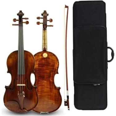 Imagem de Violino Tamanho Completo Violino 4/4 Matte Antigo Feito à Mão Madeira Maciça Iniciante Adulto Profissional Tocando Violino Acústico Com Acessórios, Brown, 45659