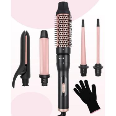 Imagem de Conjunto de Modeladores de Cachos, 110-240V, Rosa, Escova 5 em 1, Escova Alisadora, Modelador de Cabelo