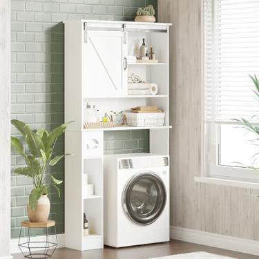 Imagem de GAOMON Armário de armazenamento sobre o vaso sanitário, armário de banheiro com portas duplas e prateleiras ajustáveis, prateleira organizadora independente para banheiros pequenos, design que