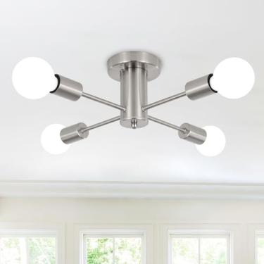 Imagem de ZemSum Lustres Sputnik, 4 luzes de cozinha, luminárias de teto, lustre de níquel escovado, luminária de teto com montagem semi embutida para quarto, corredor, cozinha, sala de estar, sala de jantar