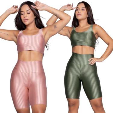Imagem de KIT 2 Tops e Bermuda New Zig 3D Serra e Mar Conjunto de Academia-Feminino