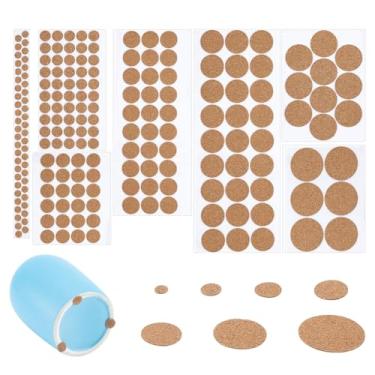 Imagem de AHANDMAKER 240 peças de blocos de cortiça redondos, 6 estilos, blocos autoadesivos para móveis, azulejos, quadros de avisos naturais, folhas de rolhas de alta densidade, trivetes grossos para gavetas