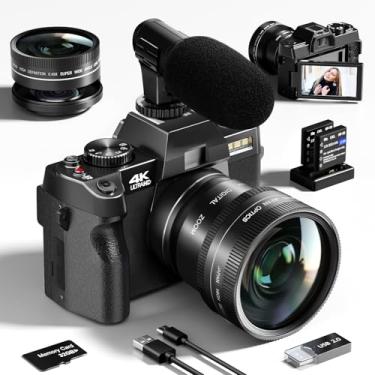 Imagem de Câmeras digitais 4K para fotografia 48MP/60FPS câmera de vídeo vlogging para YouTube com tela flip de 3 polegadas 180° WiFi, câmeras de zoom digital 16X com micro cartão grande angular e lente macro