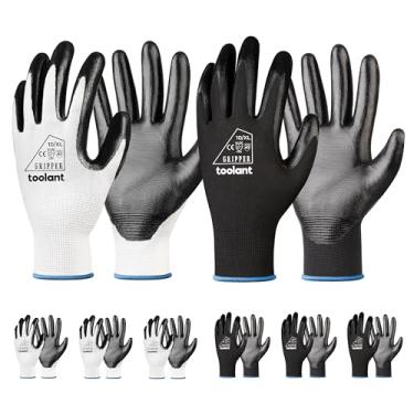 Imagem de toolant Luvas De Trabalho Com Revestimento Nitrila Para Homens, Resistência Superior A Óleo, 6 Pares Segurança Granel Aderência, Tela Sensível Ao Toque, Reparo Automóveis, Jardinagem, Depósito (Bran