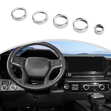 Imagem de CheroCar Aparador de botão de controle de ar condicionado para rádio e console central para Chevy Silverado 2022-2023, prata..