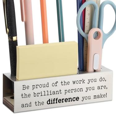 Imagem de Porta-lápis de aço inoxidável com citação motivacional, presente para professor, enfermeira, colega de trabalho, organizador de mesa para canetas, tesouras, régua de notas adesivas, acessório de