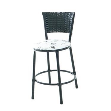 Imagem de Banqueta Baixa de Fibra Sintética com Assento em Napa, Preto (BRANCO FLORIDO)