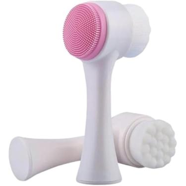 Imagem de Escova de limpeza facial 2 em 1, escova de limpeza facial dupla face com massageador de silicone de cerdas macias para limpeza esfoliante massageador de maquiagem (verde)