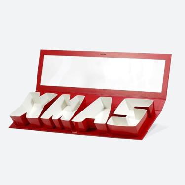 Imagem de Geoto Caixa de Natal com 4 letras de 53 x 15 x 5 cm para embrulho de presente, caixa de papelão de Natal decorativa para flores e alimentos, 2 pacotes (vermelho com janela)