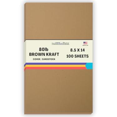 Imagem de 100 folhas de papel de capa de fibra Kraft marrom nº 80 - 21,6 cm x 35,5 cm (8,5 x 14 polegadas) Legal|Tamanho do menu - Cor terrosa rica com fibras naturais - Cartolina de 36 kg/libra - Acabamento