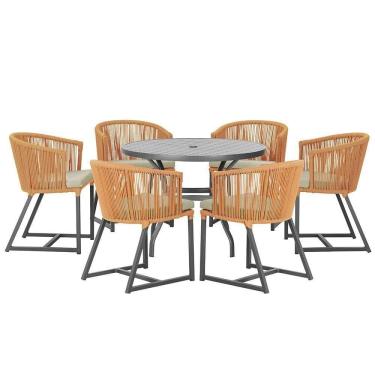 Imagem de Mesa E 6 Cadeiras E Noronha Preto E7 Trama autêntico Terra Cota