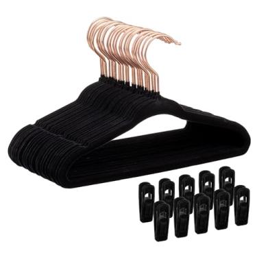Imagem de Cabides de veludo para bebês, pacote com 50, cabide de feltro premium antiderrapante de 28 cm para roupas infantis - Cabides ultrafinos de feltro para armário infantil com 10 clipes de cabide - preto