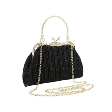 Imagem de SweatyRocks Bolsas femininas com glitter para noite com alça superior Kiss Lock e bolsas, Preto, One Size