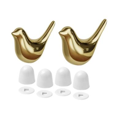 Imagem de KiBcsLic 2 peças de tampas de parafusos de cerâmica para vasos sanitários em formato de pássaros, acessórios exclusivos, decoração de banheiro fácil de, Ouro