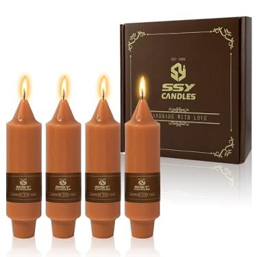Imagem de Velas cônicas de abóbora de 12,7 cm, pacote com 4, velas curtas sem cheiro, feitas à mão, ideais como castiçais longos sem fumaça para dia das bruxas, jantar de Ação de Graças, outono, casamento
